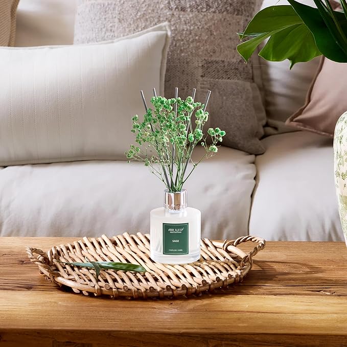Airkeep Reed Diffuser Set, 3.38 fl oz (100 ml) - Sage Lemon Oil Diffusers with 8 Reed Sticks, Home Fragrance Reed Diffuser for Bathroom Shelf Decor