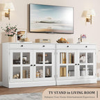 GarveeHome 35.4 in Sideboard Buffet Cabinets with Glass Door, Buffet Cabinet with Storage, White Sideboard Cabinet with Drawer, Modern Buffets & Sideboards for Dining Room, Kitchen