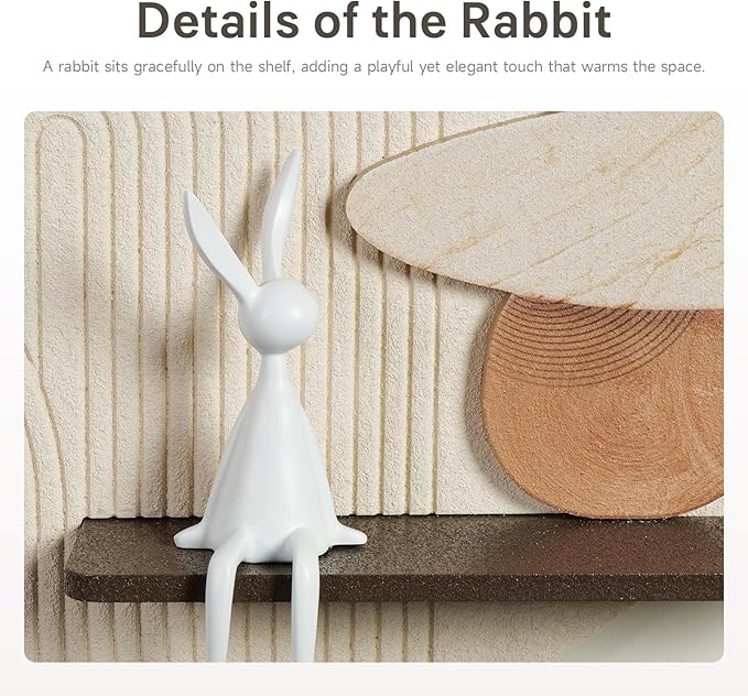 3D Textured Neutral Abstract Wall Art, White and Brown Boho Wall Decor with Rabbit Ornament, Modern Painting Artwork, Minimalist Wall Decor for Living Room Hallway Dining Room Bedroom Office, 24x24 In