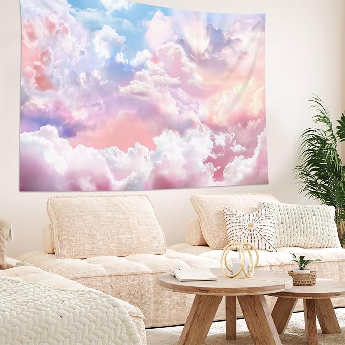 HVEST Pink Cloud Tapestry Colorful Abstract Clouds Natural Landscape Tapestries Wall Hanging for Bedroom Living Room Teen Dorm Indie Decor Poster Blanket,92.5x70.9 Inch