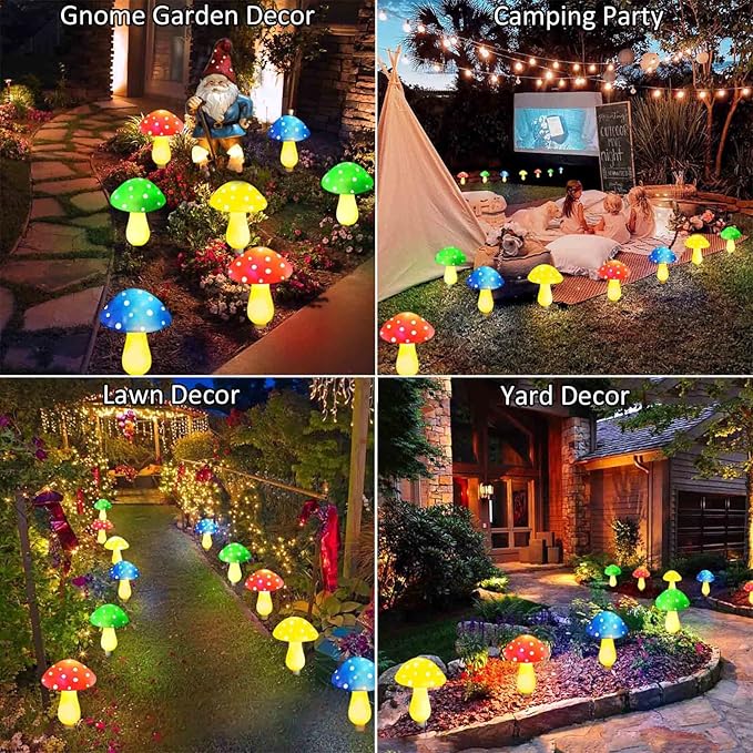 8-Pack Solar Mushroom Lights for Garden Decor, 8 Modes Waterproof Outdoor Garden Mushroom Lamp, Multi-Colored Solar LED Fairy Lights for Christmas Halloween Yard Lawn