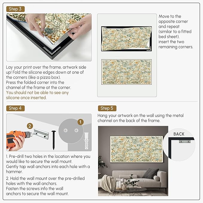 SIGNWIN 24"x46" Extra Large Framed Wall Art Vintage Botanical Floral with Golden and Teal Leaves, Elegant Nature Illustration for Home Living Room Bedroom Decor (Frame Assembly Required)