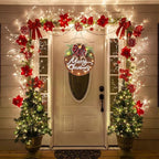 HOMCDALY Merry Christmas Sign for Front Door, Wooden Hanging Sign Door Decoration with 12 LED Light, Winter Welcome Wreath indoor outdoor Décor, Christmas Decoration.