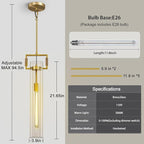Modern Gold Pendant Light, 21'' Pendant Lights Kitchen Island Large, Adjustable Height Brass Pendant Light Glass Pendant Light Fixtures, for Dinning Room Farmhouse Bedroom Bathroom