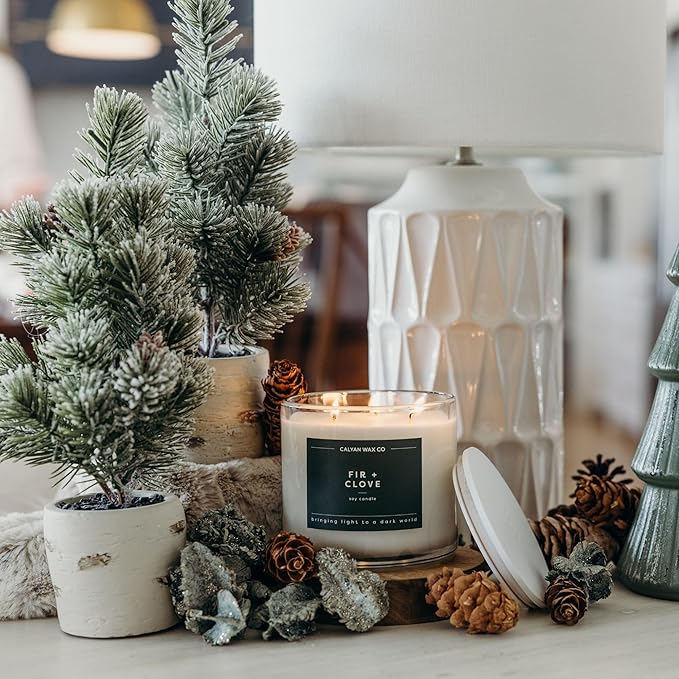 Calyan Wax Co. 3 Wick Candle, Fir + Clove Scented Candle, 43 Hour Burn Time, 3 Wick Soy Candles, Non Toxic & Vegan Soy Wax, Glass Jar Holiday Scented Candles, 14.9oz