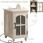 Farmhouse End Table Set of 3 with Charging Station, 18'' Narrow Side Table and 24" Large Sofa Side Table with Glass Barn Door Storage, Wood Night Stand Bedside Table for Living Room,Bedroom