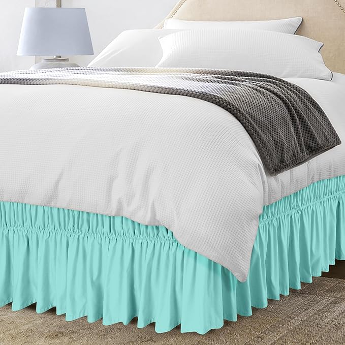 Utopia Bedding Queen Elastic Bed Ruffle - Easy Wrap Around Ruffle - Microfiber Bed Skirt with Adjustable Elastic Belt 16 Inch Tailored Drop - Hotel Quality Bedskirt, Fade Resistant (Queen, Spa Blue)