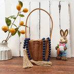 OMISHE 59in Wood Bead Garland with Tassels, Decorative Beads, Farmhouse Wooden Beads Garland for Wall Hanging Home Festival Decor, Navy Blue