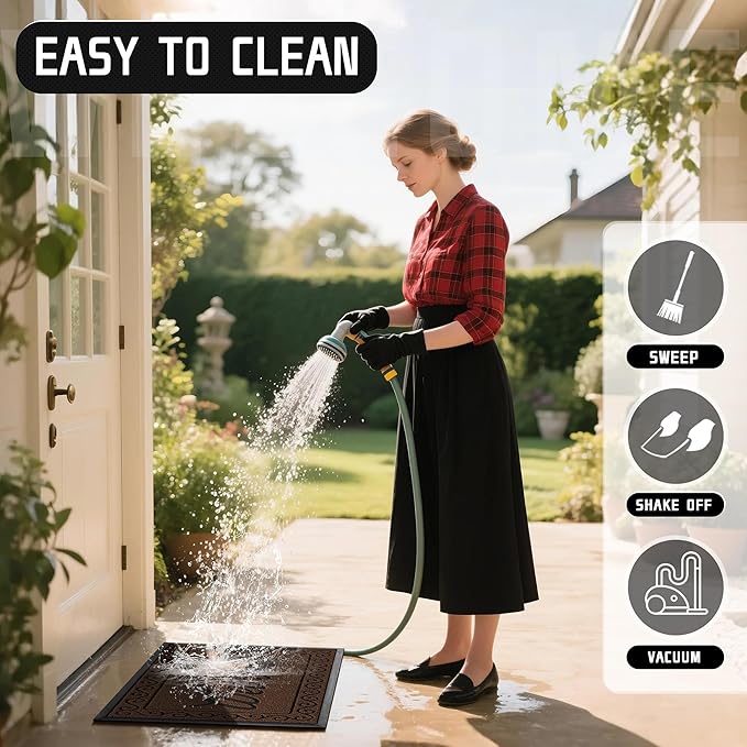 Yimobra Welcome Mat Outdoor Indoor, Waterproof Heavy Duty Front Door Mat Outside Entrance, Extra Sturdy Non-Slip Doormat, Low Profile, Dirt Trapping, 36x24 Inches, Coffee