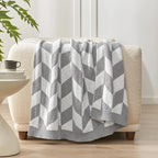 Snuggle Sac Chevron Throw Blanket for Couch, Reversible Super Soft Warm Blankets Cozy Knit Fuzzy Plush Lightweight Throws for Sofa, Bed, Camping,Grey,50x60 inches