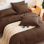 CozyLux Queen Comforter Set Brown Seersucker 7 Pieces Bed in a Bag Queen Comforter Set with Sheets, Luxury Soft Bedding Set with Down Alternative Comforter, Sheets, Pillowcases & Shams for All Seasons