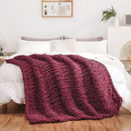 WESHIONGOO Chunky Knit Blanket Throw 50"×60" Knitted Throw Blankets for Couch Bed Fluffy Soft Blanket with Jumbo Chenille Yarn Thick 100% Handmade(Burgundy Red)