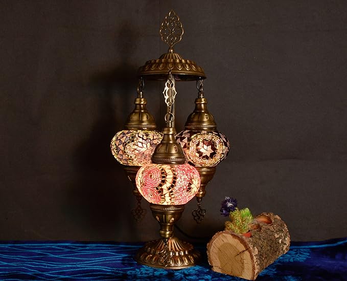Mozaist Turkish Mosaic Lamp with Bulb – 3 Mosaic Sphere Table Light, Purple Basil