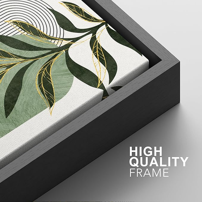 SIGNFORD Framed Canvas Print Wall Art Set Jungle Palm Leaf Geometric Polygons Abstract Shapes Illustration Modern Art Decorative Nordic Nature for Living Room, Bedroom, Office - 16"x24"x2 Black