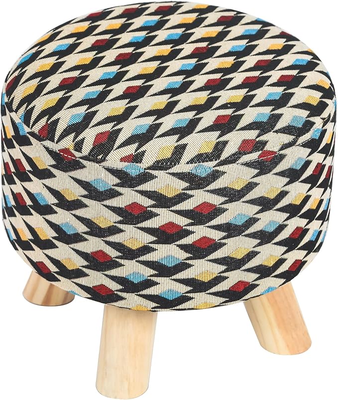 Asense Small Round Ottoman Foot Rest Stool Fabric Padded Seat Footstool Ottoman with Anti-Slip Wooden Legs (Multi-Color,Fabric)