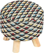 Asense Small Round Ottoman Foot Rest Stool Fabric Padded Seat Footstool Ottoman with Anti-Slip Wooden Legs (Multi-Color,Fabric)