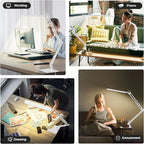 SKYLEO LED Desk Lamp with Slim Base - Adjustable Swing Arm Desk Light, Dimmable, Timer, Eye Protection, Memory Function, 1300LM, 12W, White