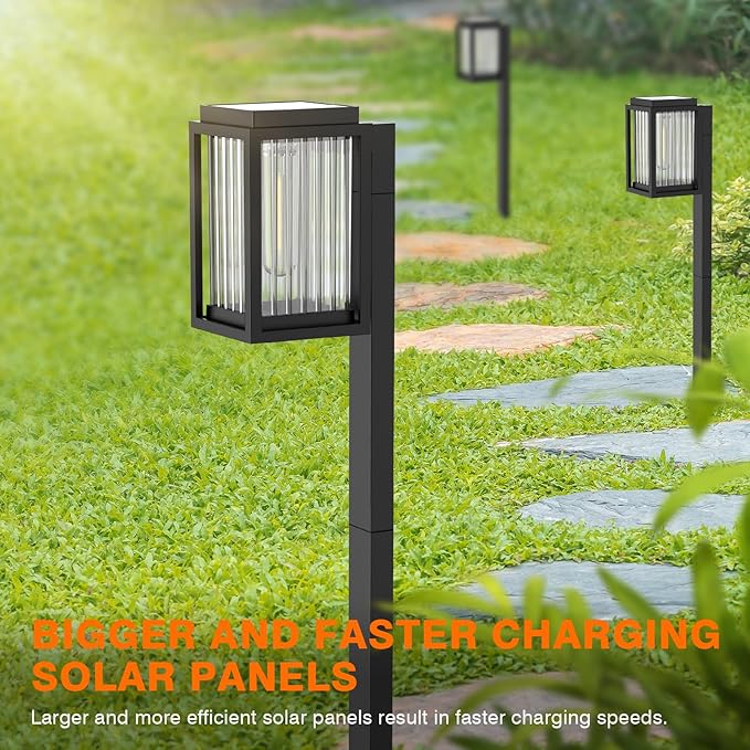 Solar Lights Outdoor Pathway 6 Pack, Solar Pathway Lights Outdoor 24" Tall Bright Auto On/Off Waterproof Garden Landscape Lighting for Path, Yard, Walkway, Driveway, Outside Decor Father's Day