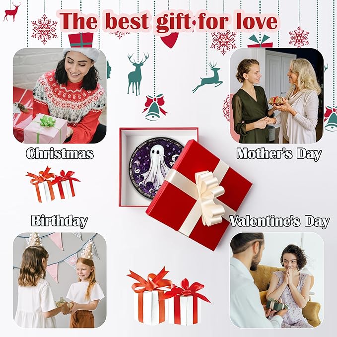 Stained Glass Window Hanging - Halloween Decorations White Ghost Purple Stars Suncatcher for Doors Garden Spooky Funny Sun Catchers Gothic Decor Horror Gifts for Women Men Friend 11.8 in