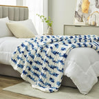 Amélie Home Chunky Knit Throw Blanket for Couch, Soft Chenille Crochet Blanket for Sofa, 50"x60", Space-Dyed Blue Striped