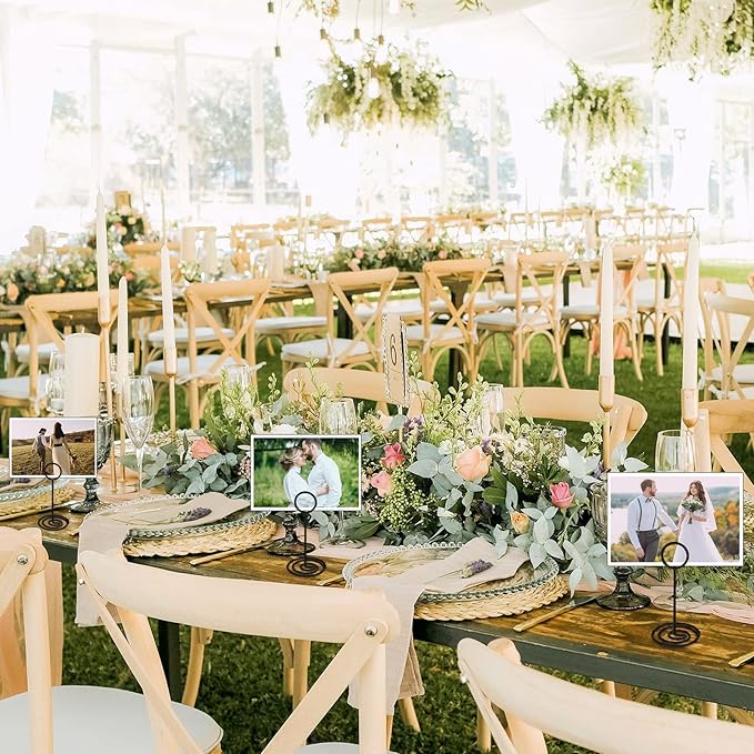 TecUnite 24 Pieces 3.35 Inch Table Number Holder Place Card Photo Holder Picture Name Menu Clips Memo Cards Stand for Wedding Reception Anniversary Birthday Party Centerpieces (Black)