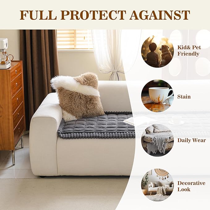 MYSKY HOME Couch Covers for 3 Cushion Sofa Pet Friendly, Couch Cover for Dogs, Sofa Covers for Pets Washable, Soft Non-Slip Sofa Slipcovers Furniture Protector Covers, Dark Grey, 27.6" x 70.9"