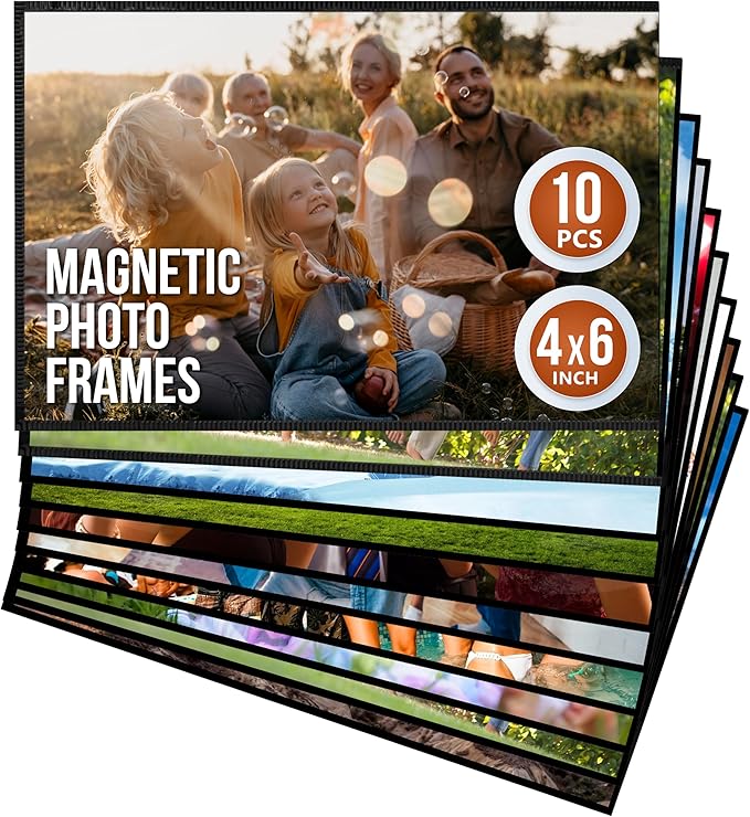 10 Pack 4x6 Magnetic Picture Frames for Refrigerator - Magnet Picture Frames for Fridge - Clear Magnetic Photo Sleeve - 4 x 6 Magnetic Frame Photo Magnets - Magnet Frames Holder - Locker Picture Frame
