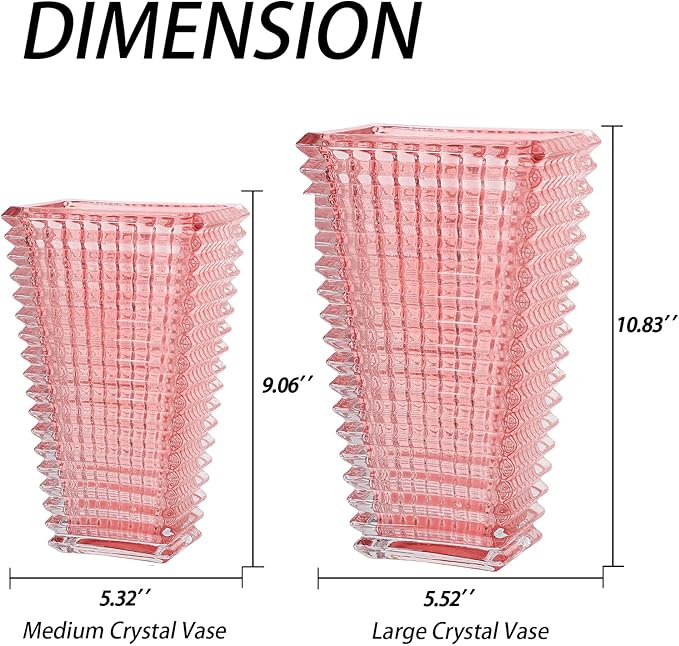 MCMCNCUIU Crystal Glass Vase, Large Crystal Vases for Flowers, Large Flower Vase, Pink Modern Vases for Living Room, Bedroom, Kitchen, Dining Table, Mantle, Wedding, 11 Inches