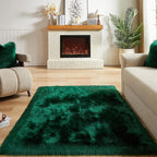 AMTOVO Faux Fur Sheepskin Rug for Living Room, 4 x 6 ft Dark Green Fluffy Area Rug for Bedroom, Playroom, Luxury Room Decor, Rectangle