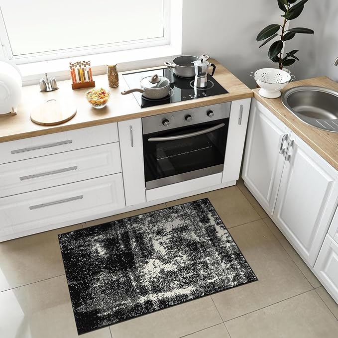 Keen Home Design Area Rugs - 2x3 Non-Shedding, Abstract Rugs for Kitchen, Living Room, Bedroom, Dining Room, Entryway - Size: 2' x 3', Abstract Black