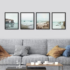 SIGNWIN Framed Rocky Storm Cloud Sky Beach Ocean Wall Art, Set of 4 Landscape Colorful Wall Decor Prints, Nature Wilderness Wall Décor for Living Room, Bedroom - 12"x16" Black