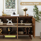 Fluted Sideboard Buffet Cabinet with Storage, Modern Storage Cabinet with 3 Doors, Wood Credenza Buffet Sideboards, Console Table for Kitchen Dining Living Room Entryway (Walnut)