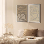 SIGNFORD Framed Canvas Print Wall Art Set Geometric Dot Patterns Earthy Beige and Brown Contrast Illustration Modern Art Decorative Nordic Nature for Living Room, Bedroom, Office - 24"x36"x2 White