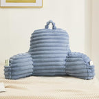 Faux Fur Fluffy Dusty Blue Reading Pillow with Pockets, Luxury Striped Plush Decorative, Arm Rests and Back Surport for Bed Rest, Lounging on sofa, Standard