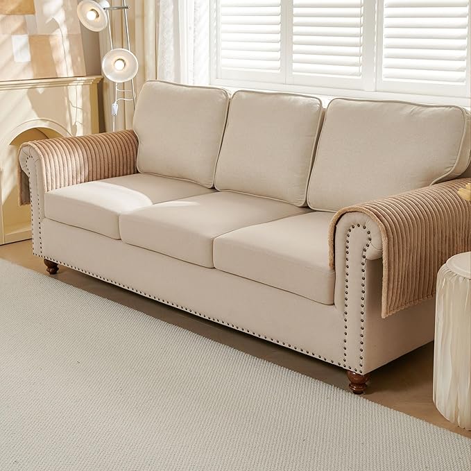 HAOMAIJIA Non-Slip Couch Armrest Covers for Sofa,Fuzzy Couch Arm Covers Set of 2,Washable Thick Soft Recliner Chair Arm Cover Protectors (Khaki, 23" x 23" 2 Pack)