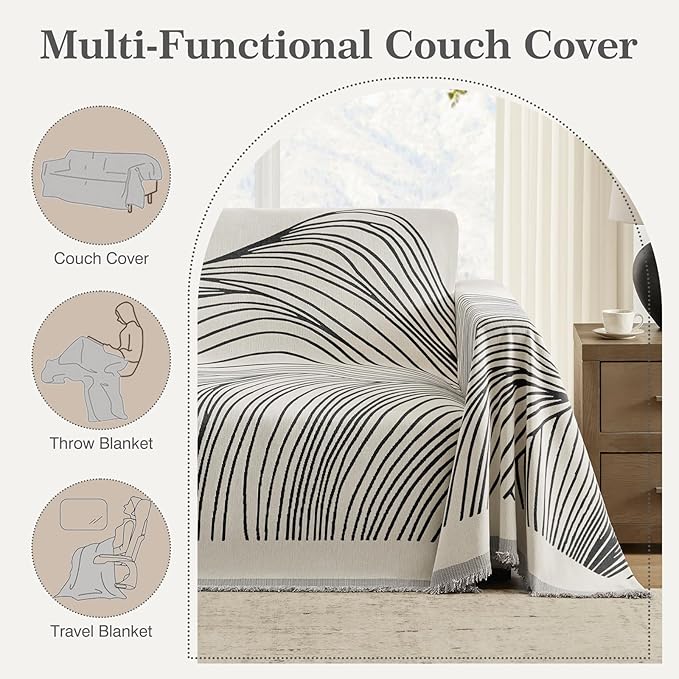 Boho Couch Cover Washable Sectional Couch Covers for Dogs Reversible Sofa Slipcover for 2 or 3 Cushion Couch Pet Friendly Furniture Protector (1# Heise, 91" x 118")