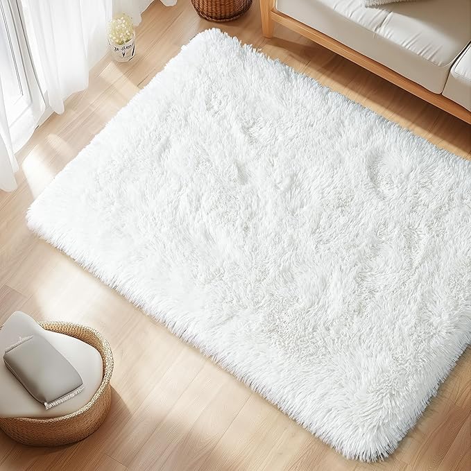 Small Rugs for Bedroom, 2x3 Fluffy Rug, Non-Slip Shag Soft Area Rug, Fuzzy Carpet for Kids Girls Boys, Modern Home Decor Aesthetic, Cream White