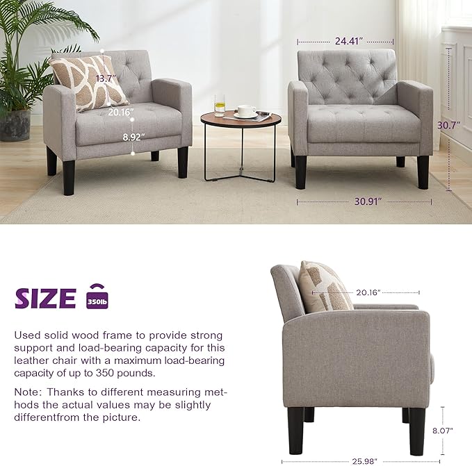 TYBOATLE Accent Chair Comfy Living Room Chair Tufted Mid Century Modern Accent Chairs Cozy Upholstered Reading Armchair for Office Bedroom