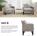 TYBOATLE Accent Chairs Set of 2 Comfy Living Room Chair Tufted Mid Century Modern Accent Chair, Cozy Upholstered Reading Arm Chair for Office, Bedroom (Light Grey, Set of 2)