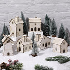 Hiboom 12 Pcs DIY Christmas Village Sets Wood Gingerbread Houses Christmas Mini Wooden House Gift for Winter Xmas Party Crafts Decorations
