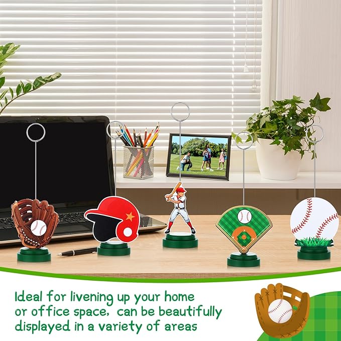 5 Pcs Baseball Photo Balloon Holder Table Centerpieces Holders Baseball Themed Decoration Place Card Holder Photo Clips Holder for Home Birthday Wedding Party Decor