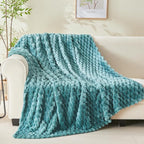 NEWCOSPLAY Super Soft King Blanket Light Teal Premium Silky Flannel Fleece 3D Clouds Stylish Jacquard Lightweight Bed Blanket All Season Use 350GSM (Light Teal, King(90"x110"))