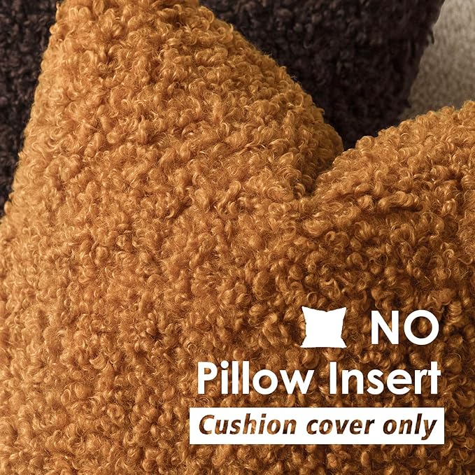 Foindtower Set of 2 Curly Teddy Wool Pillow Covers Decorative Boucle Textured Lumbar Throw Pillow Faux Fur Sherpa Pillowcases Sheepskin Fuzzy Cushion Case for Sofa Bedroom Car 12"x20" Orange
