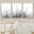 SIGNWIN 3 Piece Framed Canvas Wall Art Wild Grass Field Nature Wilderness Photography Abstract Contemporary Landscape Canvas Prints Home Artwork Decoration for Living Room,Bedroom - 24"x36"x3 White