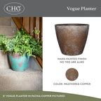Classic Home and Garden Vogue Planter Pots w/Pottery Quality Finish - Modern Indoor & Outdoor Flower Pots - UV-Resistant Porch Planters - Decorative Pot for Flowers & Herbs (8” Weathered Copper)