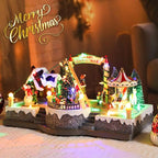 Vigdur Christmas Village Houses - Lighted Xmas Carousel & Rotating Train and 8 Xmas Songs, Christmas Animation Village Indoor Holiday Tabletop Decorations for Home Tabletop Gift