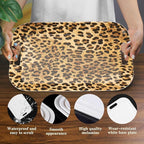 Serving Trays with Handles, 14.5 x 9.8 inch Rectangular Plastic Tray for Restaurant, Kitchen, Brown Leopard