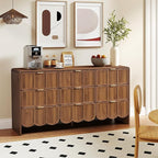 9 Drawer Dresser for Bedroom, Modern Closet Chest of Drawers with Wave Fluted Drawer, Wood Storage Small Dresser Organizer for Nursery Bedroom Living Room Hallway Closet (Walnut)