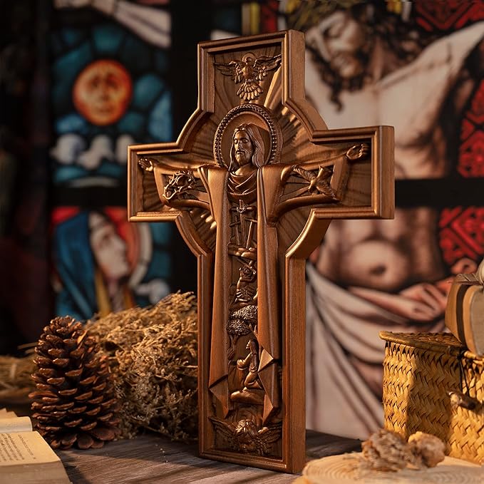 BGCOPPER Jesus Crucifix Wall Cross Handmade Wooden Cross for Wall Decor for Home Room Christmas Gift