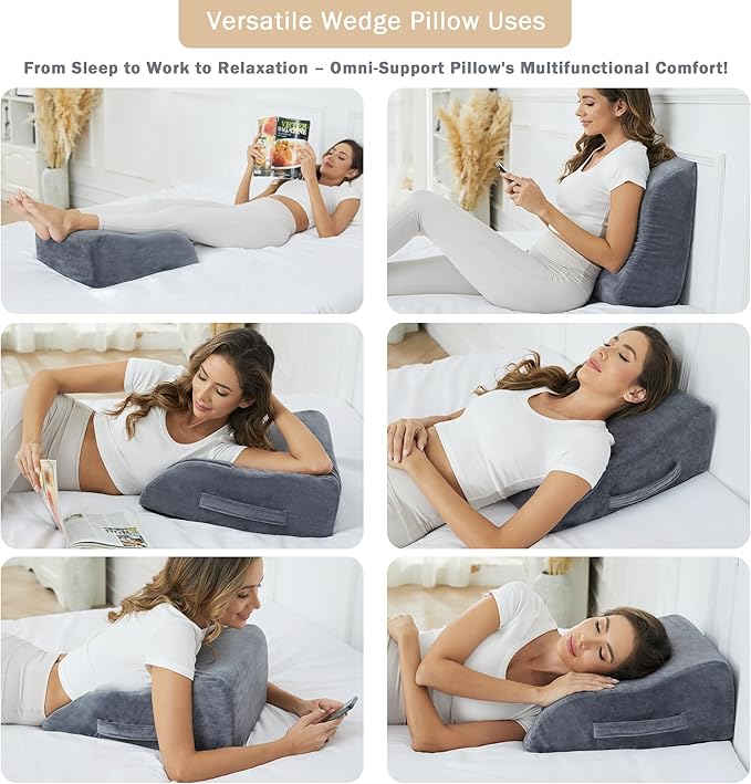 Leg Elevation Pillows, 8" Leg Pillows for Sleeping, Memory Foam Wedge Pillow for Swelling, Circulation, Pain Relief, Elevated Pillow for Post-Surgery, Back Support Pillows w/Washable Cover